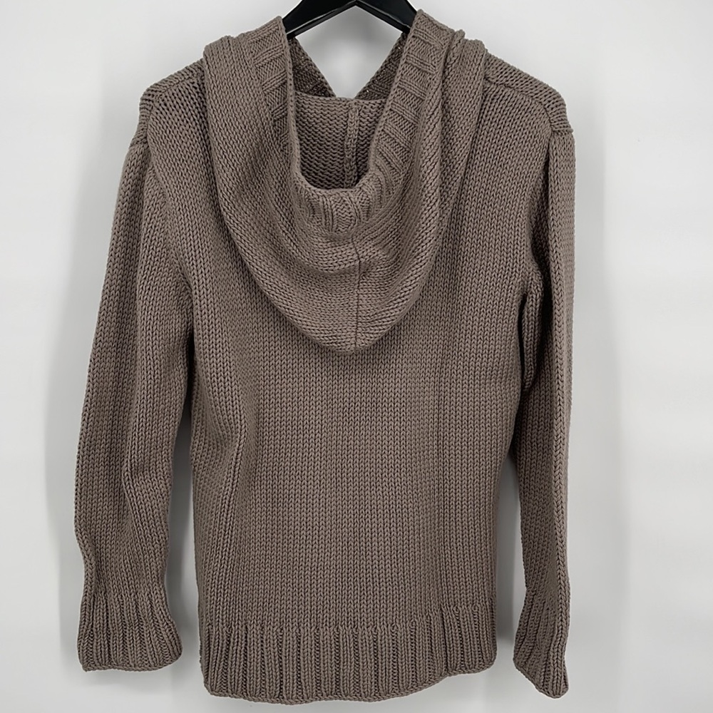 Pure Handknit Hoodie Sweater‎ Size M / L Chunky Knit Cotton Metal Buttons Gray - Picture 2 of 8